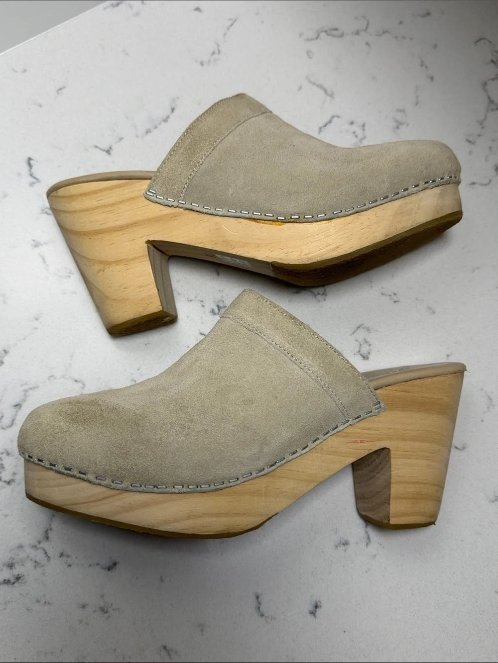 Free People Taupe Suede Wedge Mule Clogs